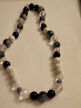 Black & White Beaded Necklace with Crystal Accents